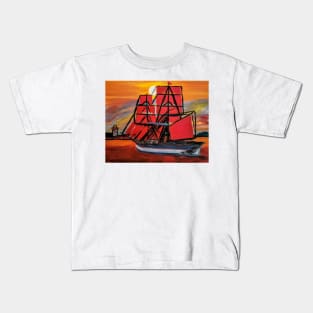 Out sailing at sunset. Kids T-Shirt